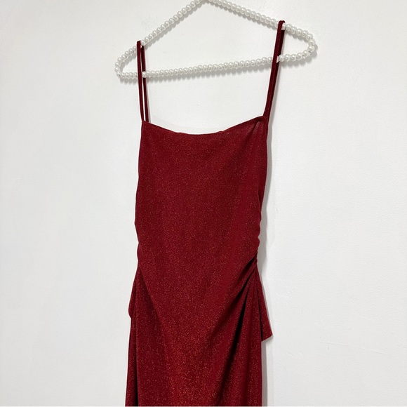 Reformation Breslin Metallic Knit Low Back Midi Dress in Red Sparkle -  mordernwear.com